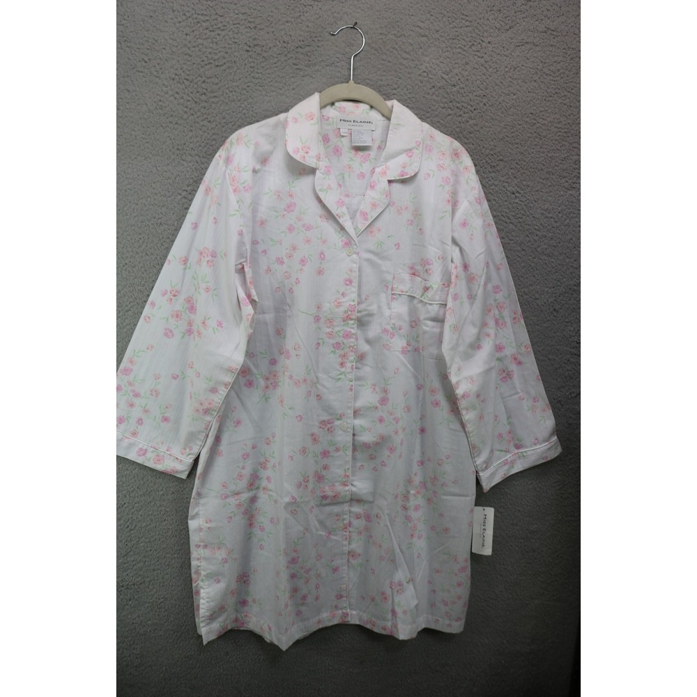 Miss Elaine Long Sleeve Button-Up Floral Nightgown-Medium-NWT-Cottagecore